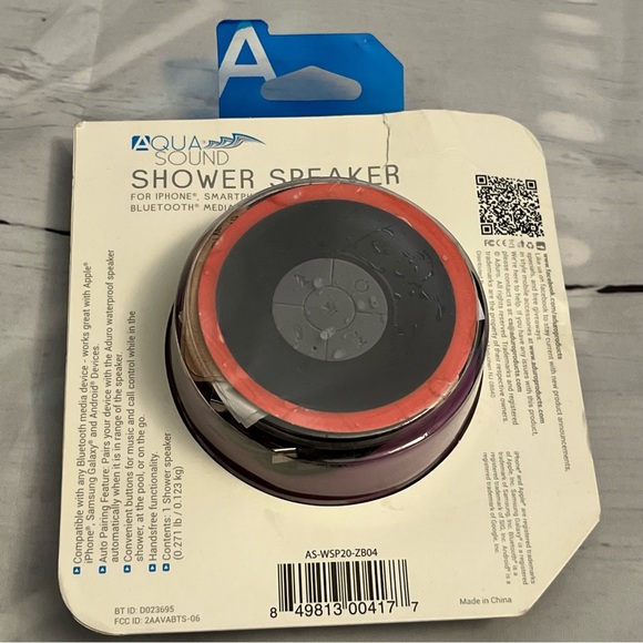 Aqua Sound Purple & White Zebra Print Wireless Shower Speaker - Picture 2 of 2